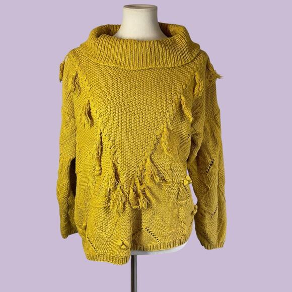 Jennifer Reed hand knitted yellow vintage sweater with tassels large - Picture 4 of 13